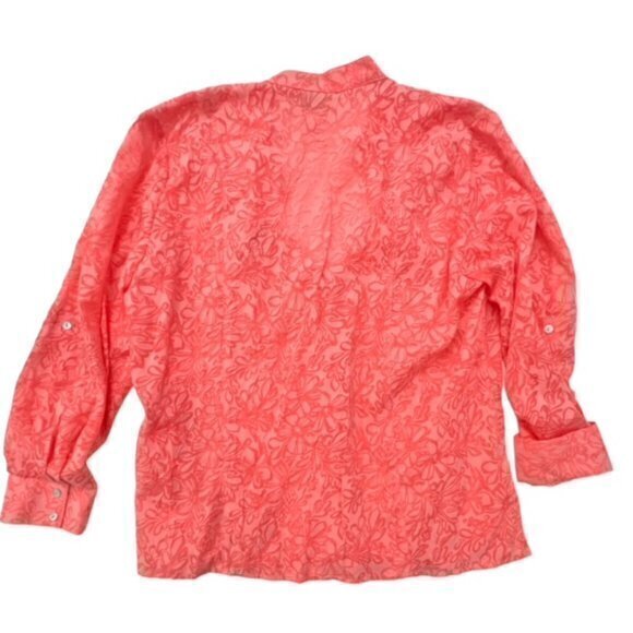 RUBY RD Shirt/Topper BURNOUT FLORAL‎ ROLL TABS Button-Up Pink 18W BARBIE COTTAGE - Picture 3 of 10